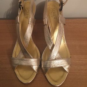 J. Crew Mila Platinum Gold Stacked Heel - size 8.5